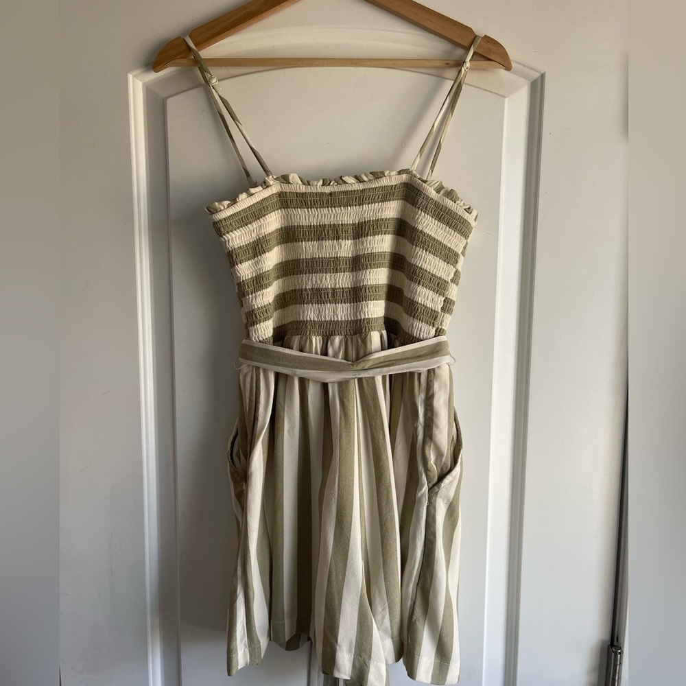 American Eagle Strapless Olive Striped Romper - M - Picture 4 of 5